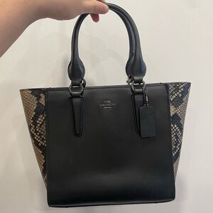 Coach Black Genuine Cow Leather Satchel with Real Python Snake Skin Panels